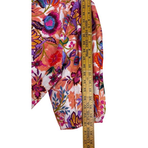 Liverpool Los Angeles Blouse Woven Floral Print Split V-Neck Short Sleeve Large - Picture 13 of 13